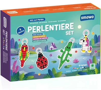 Obrázek produktu pro Sada na výrobu přívěsků s korálky – 9 zvířátek. Kreativní sada pro děti, určená k výrobě a navlékání