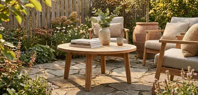 Produktbild von Runder Teakholz-Garten-Couchtisch Ø 60 cm – MassivesTeakholz – Natürlicher Loungetisch
