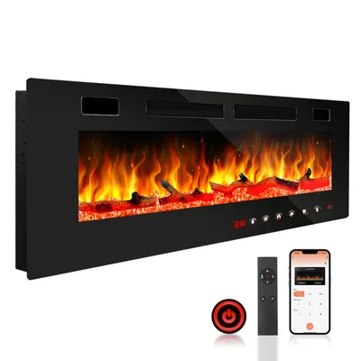Obrázok produktu pre TolleTour elektrický krb 750/1500W nástenný krb s diaľkovým ovládaním krbové elektrické vykurovanie 3D efekt plameňa čierny