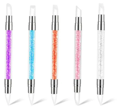 Produktbild von 5 Stk Nagel Art Pinsel Set Silikon Gel Modellierpinsel Doppelköpfe DIY Maniküre Werkzeug Rosa Lila Orange Weiß Blau