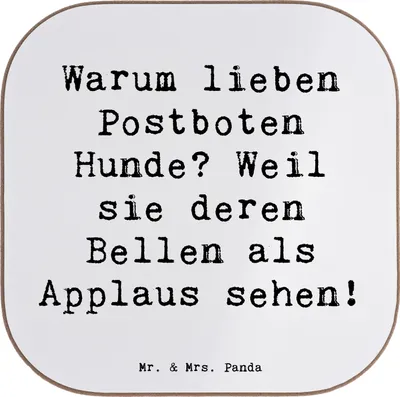 Produktbild von Mr. & Mrs. Panda Untersetzer für Gläser Spruch Postbote Hundeliebe - Weiß - Geschenk, Tassenuntersetzer, gläseruntersetzer, kreative Geschenke, Glas, Kurier, Tassen