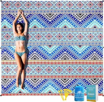 Produktbild von Famanu Stranddecke Große Strandmatte - 200 x 210 cm, Wasserfest, Sandfrei, Gestreift