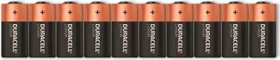 A row of Duracell lithium batteries.