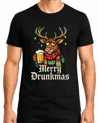 Immagine prodotto di Maglietta da uomo Merry Drunkmas Reindeer Beer Christmas Funny Gift Ugly, nero, XL