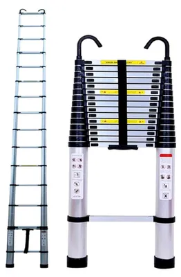 Produktbild von Teleskopleiter 6,2 m mit Dachhaken-Kit aus Aluminium, klappbare Leiter, Dachleiter mit Dachhaken, 600 cm, EN 131 Zertifikat (16,3 kg), 15 Stufen, maximale Belastung 150 kg/330 lbs