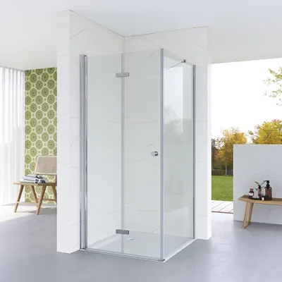 Produktbild von Duschkabine 95x70cm Pendeltür ESG-Sicherheitsglas 5mm, Duschabtrennung für Eckeinstieg mit Stabilisator Höhe: 187 cm