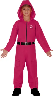 Produktbild von Filmheld Abenteueranzug Pink Kapuze Spieler Abzeichen Kreis Viereck Gamer Kostüm Kinder Film Karneval Spaß Rollenspiel Team Kleidung, Größe: 110/116 Farbe: Pink