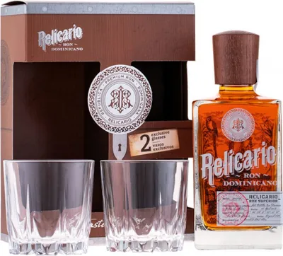 Produktbild von Relicario Reserva Ron Dominicano 12 Jahre + 2 Gläsern (Dominikanische Republik) alc 40% vol. 0,7L