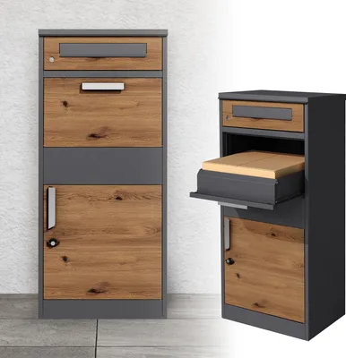 Produktbild von ML-Design Paketbriefkasten abschließbar, 50x112x37 cm, Anthrazit/Eiche-Optik, aus Stahl