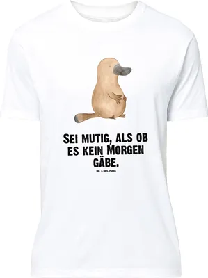 Produktbild von Mr. & Mrs. Panda Größe M T-Shirt Schnabeltier Mut - Weiß - Geschenk, Shirt, Lebensweisheit, Weltreise, mutig, Tshirt, Arbeit, Büro, Meer, mit Spruch, Herren