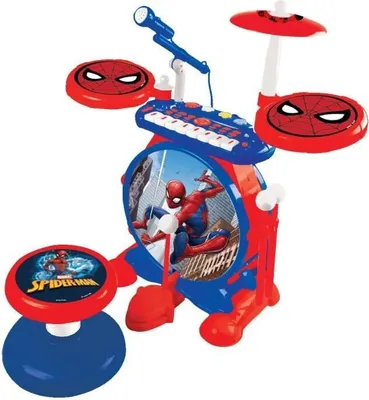 Produktbild von Elektronisches Kinder Schlagzeug Spider-Man, Leuchtend, 8 Tasten Keyboard, Hocker, Mikrofon, Aufnahmefunktion, MP3 Player