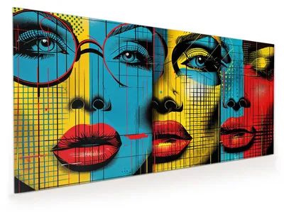 Produktbild von Küchenrückwand Spritzschutz Glas mit Motiv Pop Art Gesichter 40 x 40 cm