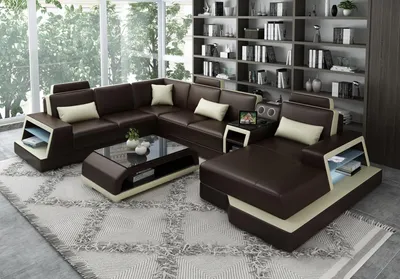 Produktbild von U Form Sofa Couch Polster Garnitur Wohnlandschaft Design Ecksofa Leder Ecke Neu
