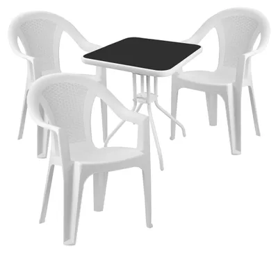 Image de ensemble de sièges de bistrot 4 pièces avec chaises empilables en plastique