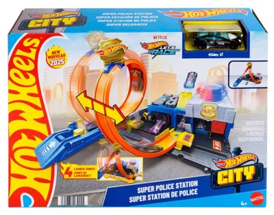 Produktbild von Polizeistation-Spielset mit Schienen und Fahrzeugen für Kinder