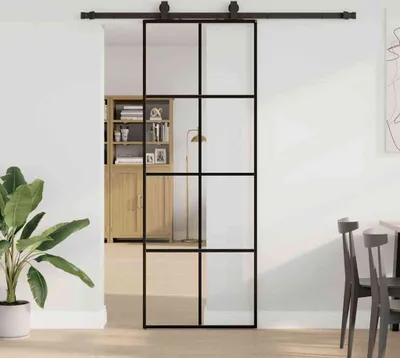 Produktbild von "2026 Promotion" Schiebetür mit Beschlag Schwarz 76x205 cm ESG-Glas - Zimmertüren CC19936