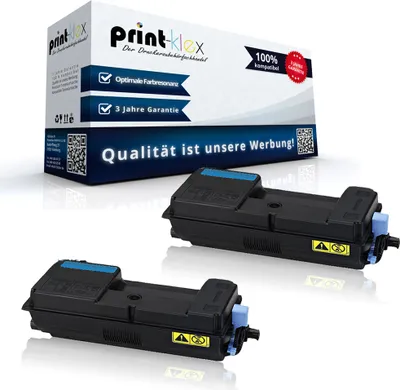 A product shot of two toner cartridges and their packaging, presented on a white background.