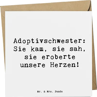 Produktbild von Mr. & Mrs. Panda Grußkarte Spruch Adoptivschwester Herz - Weiß - Geschenk, handgemacht, einzigartige Designs, faltkarte, Glückwunschkarte, doppelkarte, Familie, Adoption