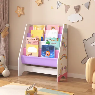 Produktbild von Kinderregal ‘Fisterra’ mit 4 Ablagefächern Einhorn-Motiv 74 x 62 x 29 cm