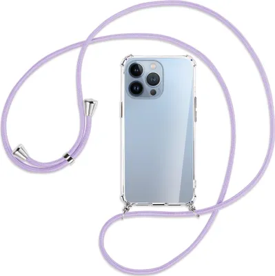 Produktbild von Handykette Backcover-Schutzhülle mit Band (Metall silberfarben) für Apple iPhone 13 Pro Max - violett