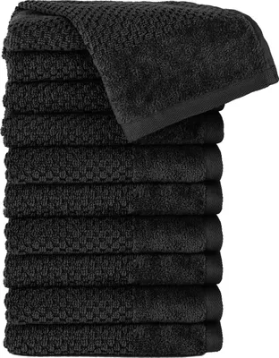 Produktbild von Pure Label 10-TLG Gästehandtücher 30x50 cm mit Aufhängeschlaufe aus 100% Baumwolle, saugstark und weich | 10 Gästehandtücher Schwarz, 30x50cm