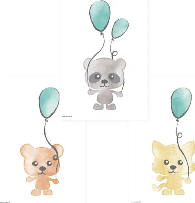 Produktbild von PRICARO Poster "Tierkinder", A4, 3er Set