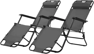 Productafbeelding van Ligstoelen Set - Relaxstoelen Tuinstoelen - Buiten Ontspannen - 3 standen verstelbaar - 175 cm - Grijs
