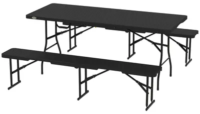 Productafbeelding van Outsunny: Opklapbare biertafel voor camping, set van 2 bierbanken met draaghandvat