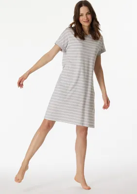 Immagine prodotto di SCHIESSER Camicia da notte da donna 95 cm - Abbigliamento da notte, maniche corte, cotone, motivo grigio/bianco 4XL
