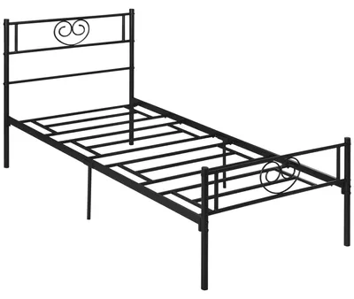 Obrázek produktu pro Kovové lůžko - Jednolůžko, rozměry 90x190 cm - Čelo ve tvaru srdce - Výška 31 cm - Nízká výška podlahy - Černá barva