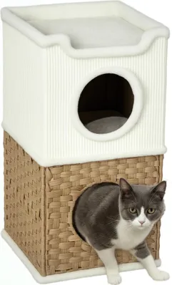 Image de PawHut Niche pour chat d'intérieur à 3 niveaux, tour pour chat avec un plateau supérieur ouvert, tonneau à gratter en sisal pour animaux de moins de 6 kg, 41 x 41 x 75,5 cm, crème