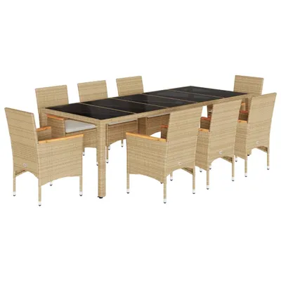 Immagine prodotto di vidaXL set da pranzo da giardino 9 pezzi con cuscini Beige poli rattan vetro