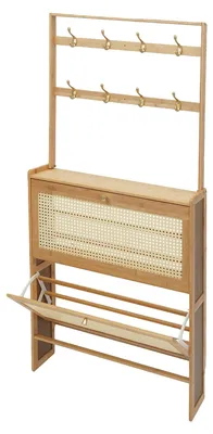Imagen del producto de Armario para zapatos, con almacenamiento de dos niveles, 8 ganchos, color madera