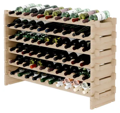 Produktbild von RW-STK Weinregal aus Holz, 48-60 Flaschen Kapazität, 6 Ebenen, Farbe Beige, ideal für den Keller oder Wohnbereich, dekoratives Flaschenregal, Robustes Kellerregal für Weinflaschen (RW-STK-60)