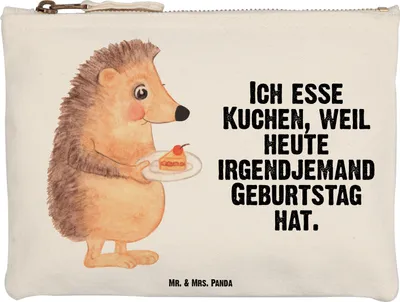 Produktbild von Mr. & Mrs. Panda Kosmetiktasche Igel Kuchenstück Größe M - Weiß - Geschenk, Federmappe, Mäppchen, Torte, Kulturbeutel, aufbewahrungstasche, Kuchen, Geburtstagskuchen