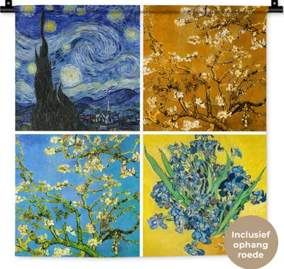 Produktbild von MuchoWow® Wandteppich Wandbehang Van Gogh - Sternennacht - Collage 60x60 cm Tapisserie Dekoration Wandtuch - Dekorationen - Wand Decke