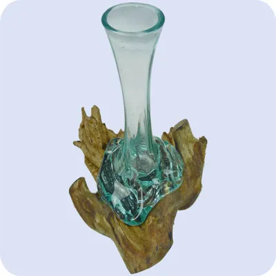 Produktbild von Wurzelholz Glas-Vase Wurzel-Vase Deko-Glas Holz Geschenk Unikat Objekt Design Blumenvase Karaffe