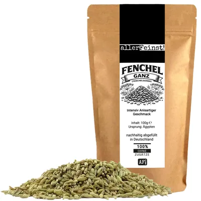 Produktbild von Fenchelsamen Ganz - Aromatisch & Würzig | Foeniculum vulgare | Intensiv anisartiger Geschmack | Gewürz für Küche, Tee & mehr - 100g