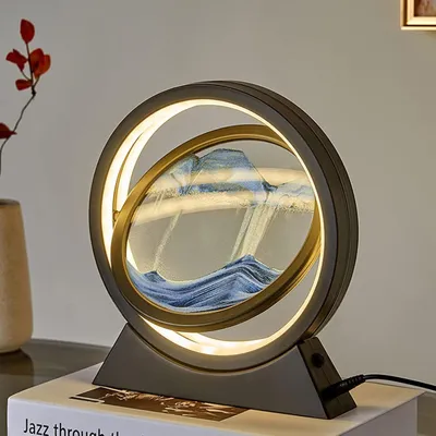 Produktbild von Sandbilder zum Drehen, 3D Bewegliche Sandkunst mit LED Licht, 360° drehbare Sanduhr-Dekoration, 10" Bewegliches Sandkunstbild, 3D Fließende Sandkunst