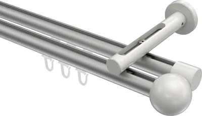 Produktbild von Interdeco Innenlaufstange / Gardinenstange mit Innenlauf Silbergrau / Weiß, Typ Siteno Luino (Kugel), 20 mm Ø 2-läufig, 260 cm