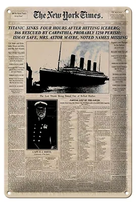 Produktbild von Blechschild Zeitung 20x30cm New York Times Titanic sinks