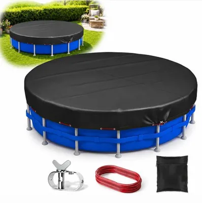Produktbild von Runde Poolabdeckung 366cm 210D Oxford, wasserdichte Abdeckplane für Aufstellpool, UV Schutz, mit Spanngurt gegen Wind & Schmutz