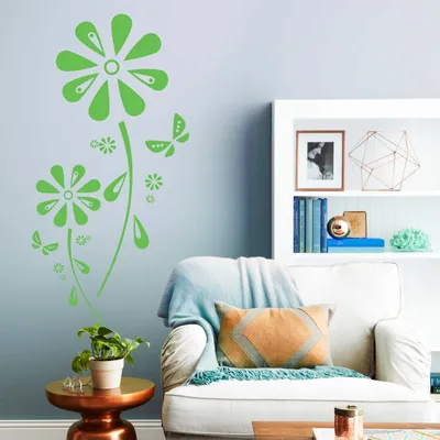 Produktbild von Wandtattoo - Wandaufkleber - Wandtattoo "Margariten-Traum" - 119cm x 58cm lindgrün - Dekoration Küche Wohnzimmer Wand