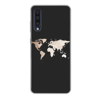 Produktbild von MuchoWow® Handyhülle Schutzhülle Hülle für Samsung Galaxy A50 Weltkarte - Leder - Schwarz Silikon Softcase Handy Hülle - Mobiltelefonhülle