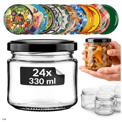 Zdjęcie produktu dla SUPERBUTELKI - 24x słoik szklany 330ml na przetwory, dżem, konfitury, miód, grzyby, słoiki z zakrętką