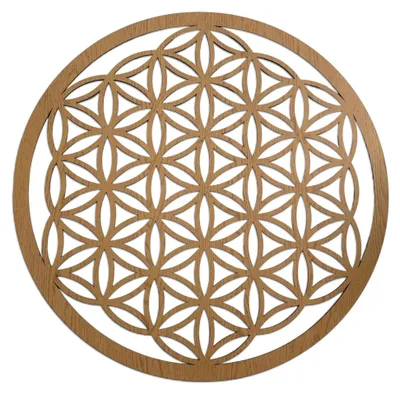 Holz-Mandala-Wanddeko, Lebensblume, 120 cm, Eiche