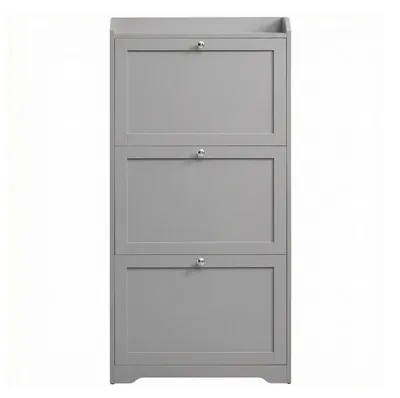 Produktbild von Schuhschrank mit 3 Klappen für 12 bis 20 Paar Schuhe | Grau | 60x24x121,2 cm