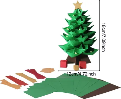 Produktbild von DIY-Weihnachtsbaum aus Papier, handgefertigtes Origami-Baum-Set, 3D-Weihnachtsbastelset, Weihnachtsdekoration für den Schreibtisch, für Bastelbegeisterte und Erwachsene