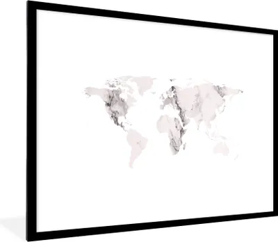 Produktbild von MuchoWow® Gerahmtes Poster Weltkarte - Marmor - Grau 80x60 cm - Poster mit Schwarzem Bilderrahmen Wandposter Rahmen Foto Bilder - Schlafzimmer-Dekorationen - Fotoposter