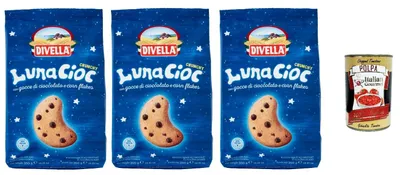 Produktbild von 3X DIVELLA LUNACIOC CRUNCHY Knusprige Kekse mit Schokoladensplittern, 350 g + Italian Gourmet polpa 400g